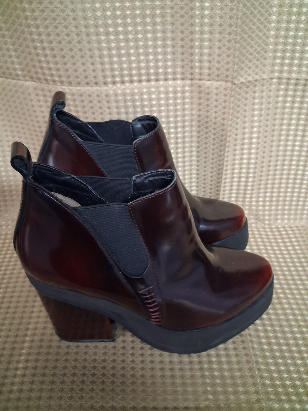 Miz Mooz Burgundy Leather Platform Chelsea Booties